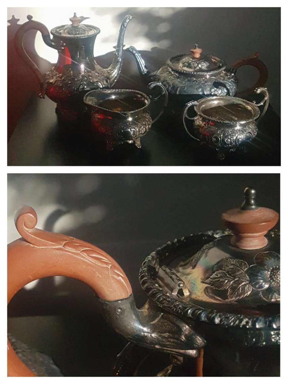 Victorian Floral Repoussé Hand-Chased Silverplate Tea & Coffee Service 4pc